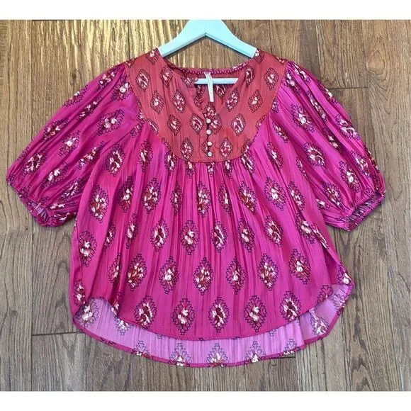 By Anthropologie pink boho dolman sleeve blouse M - Picture 11 of 11